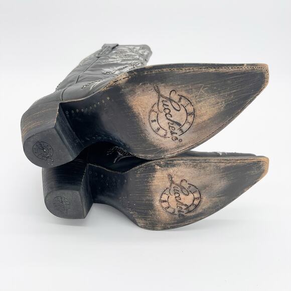 Lucchese Women's 10.5 Black Oklahoma Calfskin Studded Crystal Cowgirl Boots - Picture 11 of 11